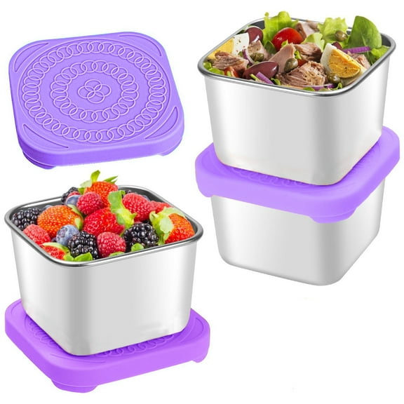 Weloille 3Pack 6oz Stainless Steel Snack Containers, Small Metal Food Storage Container with Silicone Lids, Leakproof Snack Lunch Container for Office, Travel