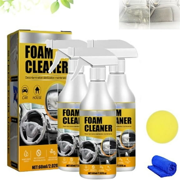 Weloille 3Pcs Multi Purpose Foam Cleaner All-round Master Foam Cleaner Glazing Decontamination and Cleaning of the Interior of the Dashboard 60ml+Sponge