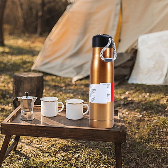 Weloille 420ml Stainless Steel Insulated Cup with Large Capacity and Drawstring Knight Cup Outdoor Mountaineering Sports Kettle with Lifting Rope