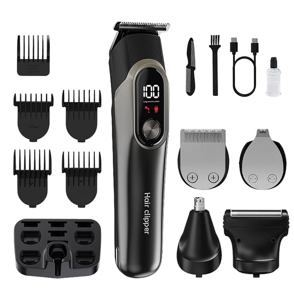 Weloille 5 in 1 Digital Hair Clipper Set 1Pc, Cordless Rechargeable Electric Hair Trimmer, Low Noise Waterproof Precision Grooming Kit for Men Women Home Salon Haircut Styling Use