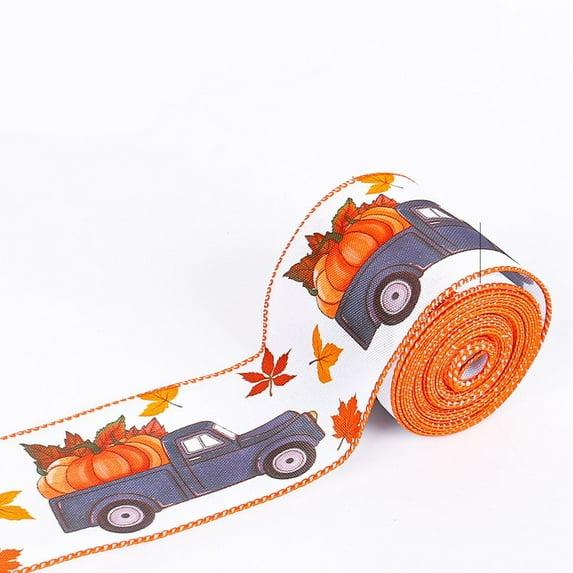 Weloille 5 Yards Fall Ribbons Autumn Harvest Ribbons Wave Satin Ribbon Thanksgiving Pumpkin Maple Leaf Ribbon 2.52in Wide for Gift Wrapping DIY Crafts Fall Thanksgiving Decor
