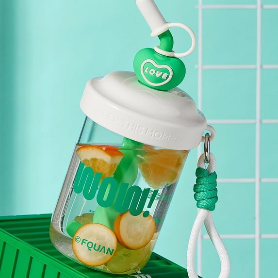 Weloille 580ml Large Capacity Stirring Cup Student White Collar Coffee Protein Powder Plastic Water Cup Cute Handheld Straw Cup Capacity