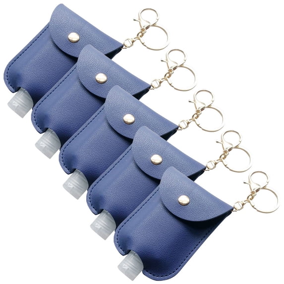 Weloille 5Pcs Hand Sanitizer Holder Keychain, Portable Leather Sanitizer Keychain Hand Sanitizer Case Refillable Container for Toiletry Lotion Liquid Soap Shampoo