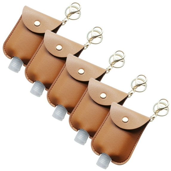 Weloille 5Pcs Hand Sanitizer Holder Keychain, Portable Leather Sanitizer Keychain Hand Sanitizer Case Refillable Container for Toiletry Lotion Liquid Soap Shampoo