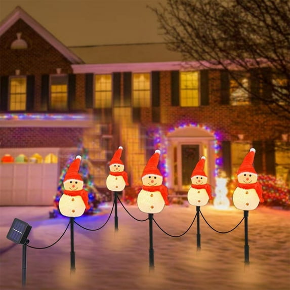 Weloille 5Pcs Snowman Christmas Pathway Stakes Lights LED Christmas Pathway Lights Outdoor Waterproof Christmas Landscape Pathway Decorations for Xmas Patio Yard Garden Lawn Street