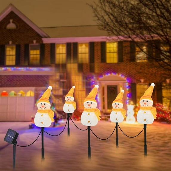 Weloille 5Pcs Snowman Christmas Pathway Stakes Lights LED Christmas Pathway Lights Outdoor Waterproof Christmas Landscape Pathway Decorations for Xmas Patio Yard Garden Lawn Street
