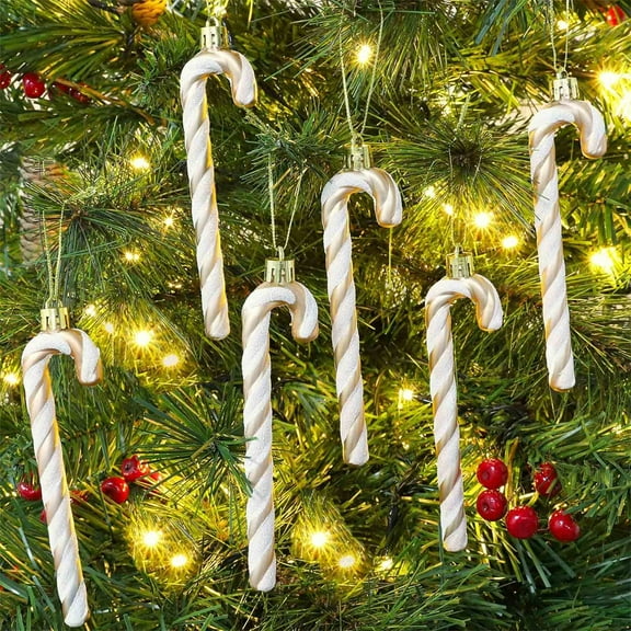 Weloille 6Pcs Christmas Candy Ornament Plastic Christmas Tree Hanging Ornament Twisted Crutch Candy Canes for Xmas Home Christmastree Decoration