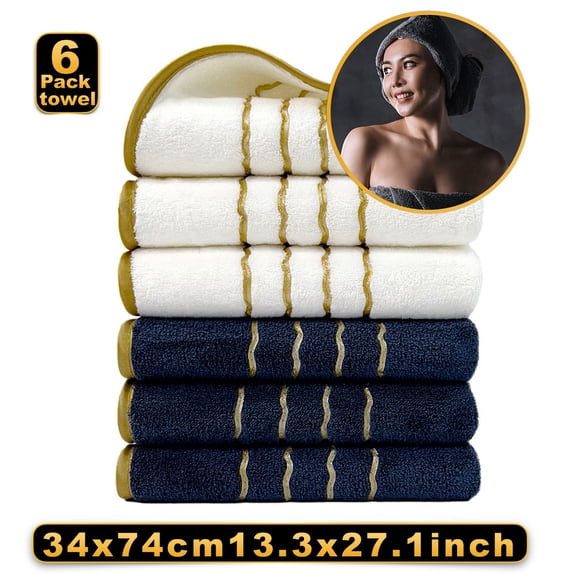 Weloille 6Pcs Towel Set Velvet Spun Highly Absorbent Soft Bath Towel Suitable for Bathroom Spa Gym