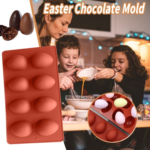 Weloille 8-Cavity Easter Egg Silicone Mold, Food Grade Non-stick Heat Resistant Baking Mold, DIY Creative Chocolate Candy Cake Baking Tool, for Home Kitchen Bakery Easter Party Baking