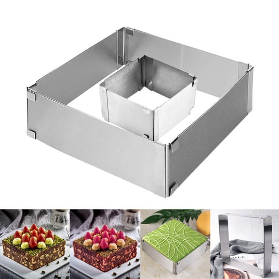 Weloille Adjustable Stainless Steel Cake Mold, Expandable Baking Ring for Cakes and Tiramisu, Size 8x8cm to 15x15cm, Easy Adjust Handle, Rust-Resistant