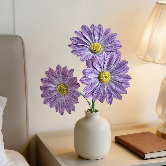 Weloille Artificial Chrysanthemum Flower 3 Pieces, Vibrant Color Lifelike Fake Chrysanthemum Bouquet, Wilt Proof Decorative Flower, for Wedding Photo Shoot Home Table Decoration