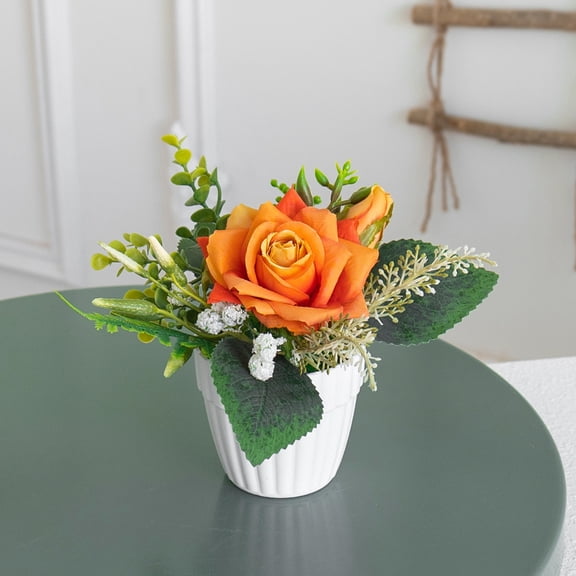 Weloille Artificial Corner Rose Bouquet Potted Plant 1Pc, Realistic Lifelike Faux Flower Bonsai, UV Resistant No Watering Fake Plant for Home Office Desk Balcony Decor