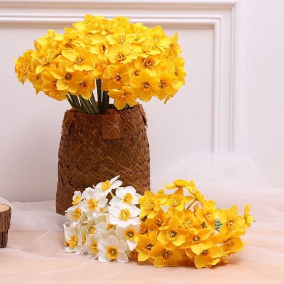 Weloille Artificial Daffodil Bouquet, 1 Pack Realistic Fake Flower Bunch, Non-fading Wilt-proof Long Lasting Decorative Flowers, for Wedding Home Table Party Office Vase Decoration