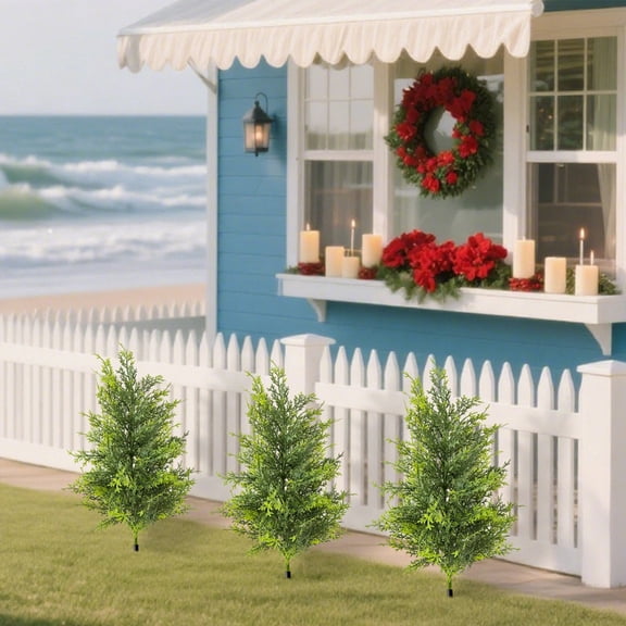 Weloille Artificial Floor Insert Christmas Tree, 1Pcs Two-Tone Mini Cypress with Realistic Pine Needles Stable Base, Weather Resistant Decor for Garden, Yard, Pathway, Porch Landscape