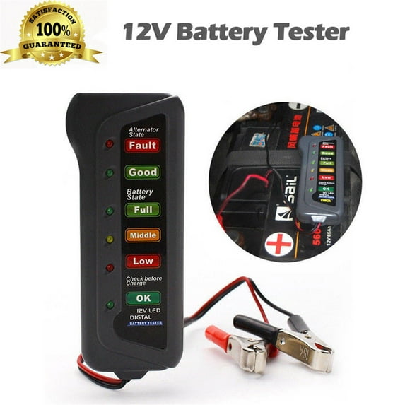 Weloille Automotive Battery Tester 12V, Load Tester LED Digital Alternator Tester Analyzer Auto Motorcycle System Analyzer, 6 LED Diagnostic Tool Repair Tool Auto Battery Tester