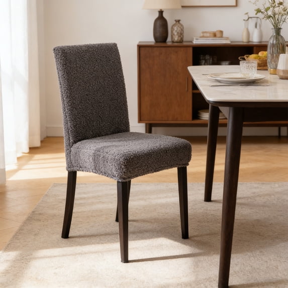 Weloille Autumn Winter Thickened Teddy Fleece Chair Cover, Universal Stretch Soft Warm Washable Anti-Scratch Dining Chair Slipcover for Home Kitchen Decor