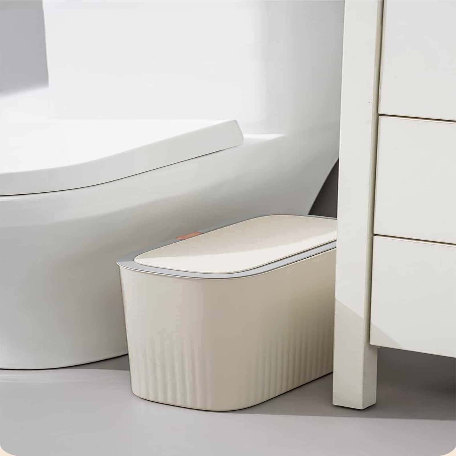 Weloille Back-to-school Season Bathroom Trash Can with Press Lid, Small ...