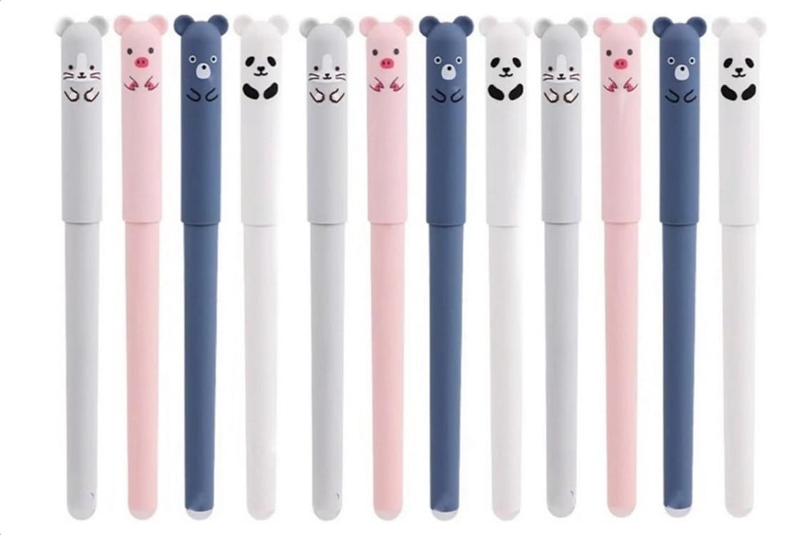 Weloille Bear Shaped Erasable Pen, Crystal Blue 0.5mm Heat Erasable Fine Tip for Easy Correction and Smooth Writing, Cute and Durable