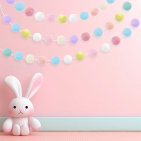 Weloille Birthday Party Pom Pom Garland Set, 60 Pcs Macaron Color Elastic Pom Poms with Thread & Needle, Reusable Fluffy Decor String, DIY Hanging Bunting for Party Wedding Home Decor