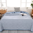 thumbnail image 1 of Weloille Blue Plaid Washed Cotton Summer Quilt 1 Piece, Soft Breathable Lightweight Cool Comforter, Fade-Resistant Machine Washable Bedding, Suitable for All Seasons Bedroom Living Room Use, 1 of 8