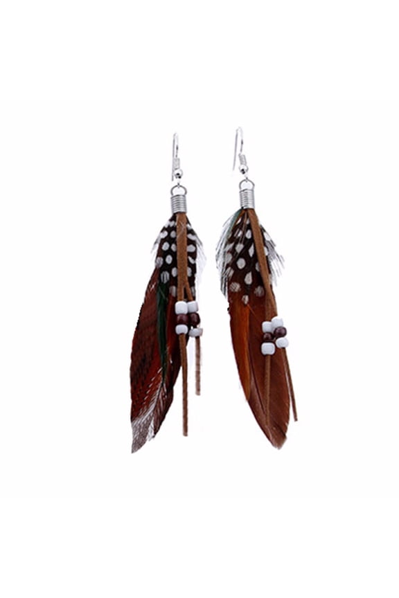 Bohemian Style Bead Tassel Feather Earrings Fashion Feather Chain Dangle Earring