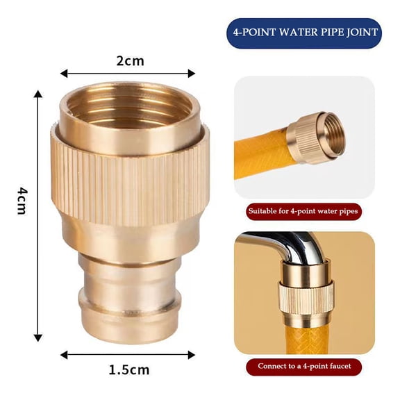 Weloille Brass Water Nozzle 1 Piece, Adjustable Straight Spray Jet Fitting, Corrosion Resistant Leak Proof Connector, Quick Connect Adapter for Home Car Washing Garden Watering Lawn Irrigation