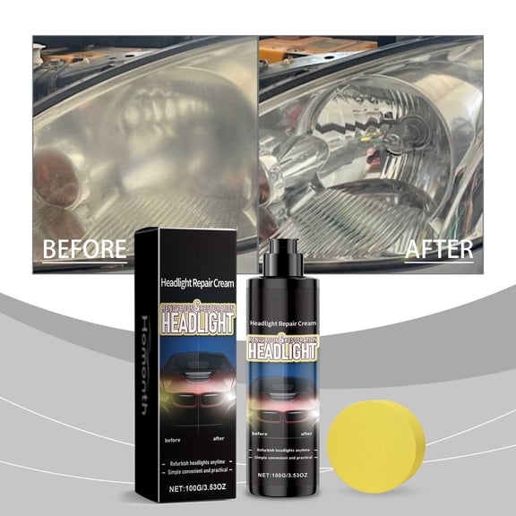 Weloille Car Headlight Restoration Paste 1 Piece with Sponge, Scratch Remover Headlight Repair Kit, UV Protection Long Lasting Polishing Paste, for Car Motorcycle Headlight ReRecental Maintenance