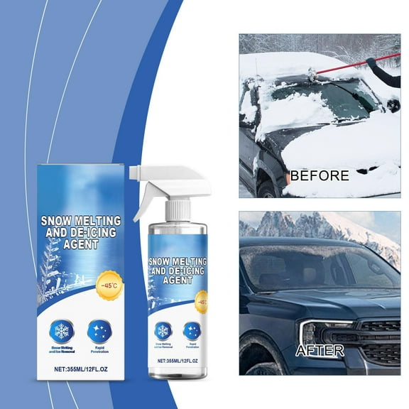 Weloille Car Ice Melting Agent 1 Pack, Fast Acting Snow Melting Deicing Agent, Corrosion Resistant Harsh Weather Ice Remover, Winter Car Care Product for Windshield Window Road Surface