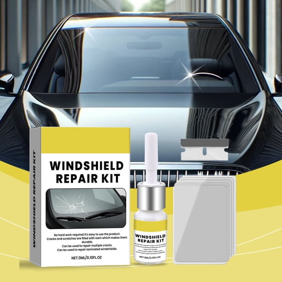 Weloille Car Windshield Repair Kit 3 Pieces, 0.1oz Repair Glue + 1 Blade + 5 Curing Films, Quick Fix Crack Chip Scratch Repair Tool, for Car Auto Glass Windshield Crack Damage Repair