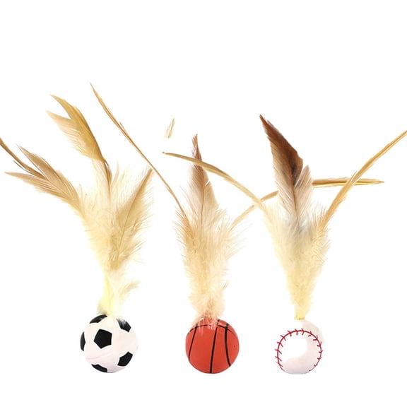 Weloille Cat Elastic Ball Toy, Soft Rubber Cat Elastic Ball with Feather Bite Resistant, Interactive Chew Toy for Cat Teeth Cleaning, 3 Pieces for Indoor Cats Kittens Playtime Exercise