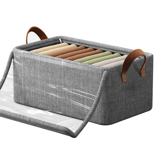 Weloille Cationic Foldable Clothes Storage Box with Lid, 18.5 Inch Drawer Organizer for Wardrobe Cabinet Storage, Heavy Duty Fabric Bin with Metal Frame for Clothes Toys Towels