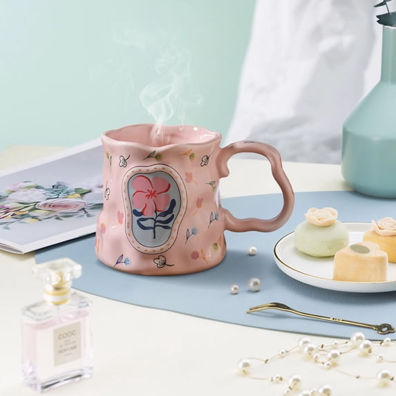 Weloille Ceramic Coffee Mug 1 Piece, 12 Ounce Large Capacity Elegant Water Cup, Heat Resistant Microwave Safe Drinking Cup, for Home Office Coffee Milk Tea Juice Daily Drinking Use