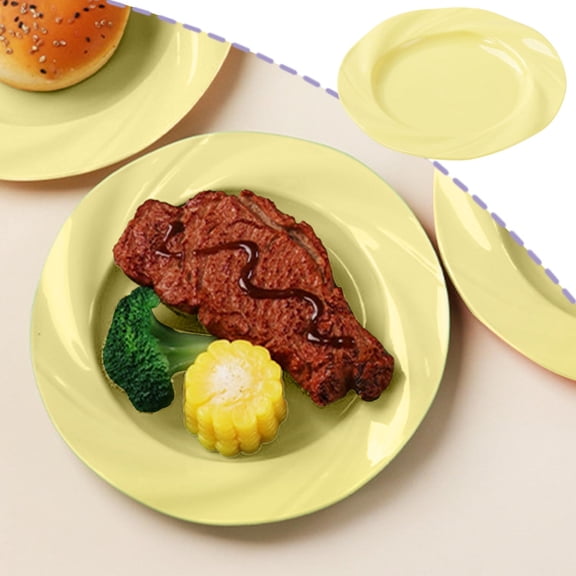 Weloille Ceramic-Look Plastic Breakfast Plates, Stackable Shatterproof Serving Dishes with Pastel Colors for Home and Restaurant Use