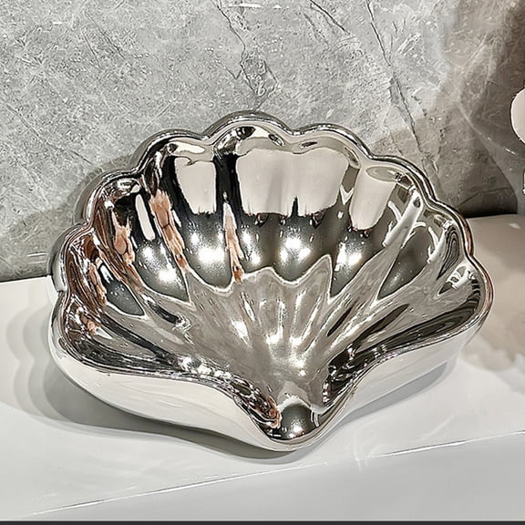 Weloille Ceramic Seashell Shape Soap Dish, Self Draining Non-Slip Soap Holder, Glossy Scratch Resistant Soap Container, Elegant Bathroom Accessory for Shower Sink Vanity Countertop Kitchen