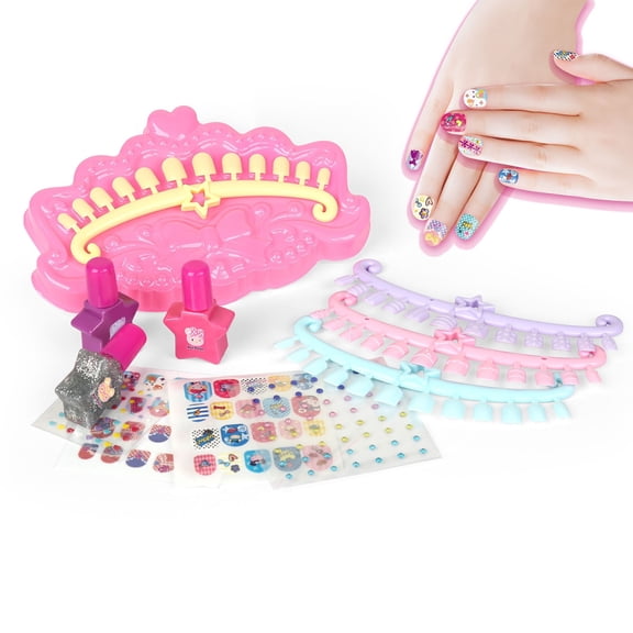 Weloille Children's Play House Princess Girl Nail Art DIY Nail Patch Sticker Handbag Nail Polish Makeup Set