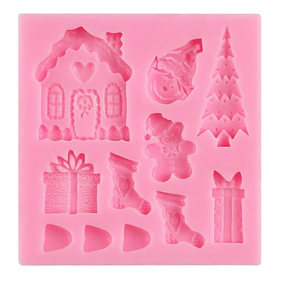 Weloille Christmas Cake Silicone Stencils Christmas Tree House Gift Silicone Sugar Cake