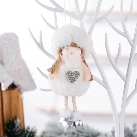 Weloille Christmas Decoration, Christmas Bow Plush Ball Angel Pendant Christmas Tree Girl Angel Pendant