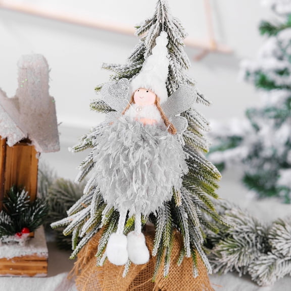 Weloille Christmas Decoration, Christmas Cute Bow Plush Ball Angel Pendant Christmas Tree Girl Angel Pendant Decor