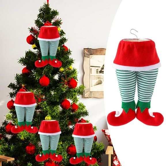 Weloille Christmas Decorations Stuffed Legs Plush Stuffed Elf Leg, Christmas Tree Hanging Decorations Festive Ornaments Christmas Legs Door Dangling
