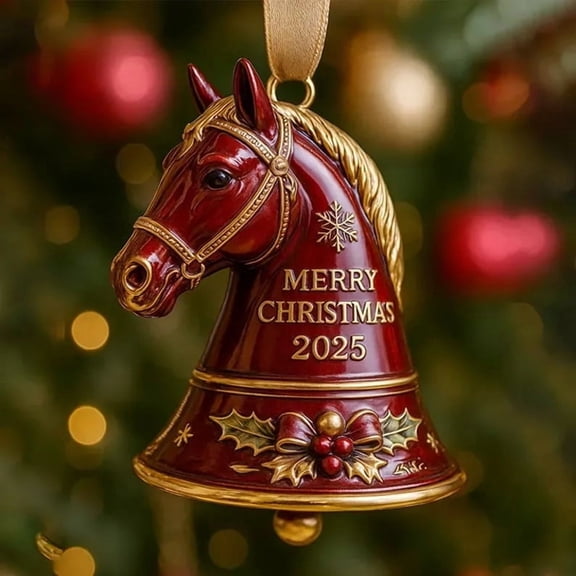 Weloille Christmas Horse Head Jingle Bell, 1 Pc Classic Exquisite Rust-Proof Bell, Loud Crisp Sound Ornament for Christmas Tree, Wreath, Garland, Holiday Party Decoration