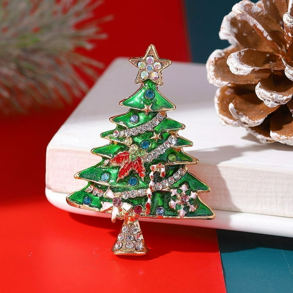 Weloille Christmas Pin, Enamel Inlaid Diamond Christmas Tree Brooch Winter Coat Sweater Pin Clothing Accessories