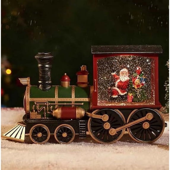 Weloille Christmas Train Snow Globe, Lighted-up Battery Operated Glittering Lantern for Christmas Table Centerpiece Decoration and Gift