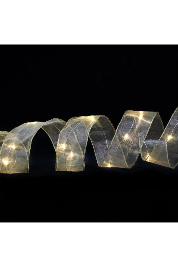 Christmas Tree Ribbon, LED String Lights Christmas Decorations Tree Fairy Lights Glowing Lights DIY Lace for Xmas Party Weddings Holiday Outdoor Indoor Home Ornaments