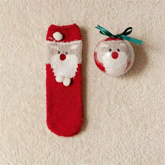 Weloille Christmas Winter Coral Plush Loop Socks Women's Half Plush Home Socks