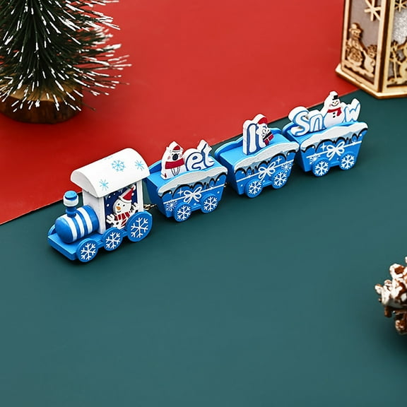 Weloille Christmas Wooden Train Ornament, Mini Painted Train Decoration Kids Gift Toys, Xmas Table Top Adornment for Christmas Party Kindergarten
