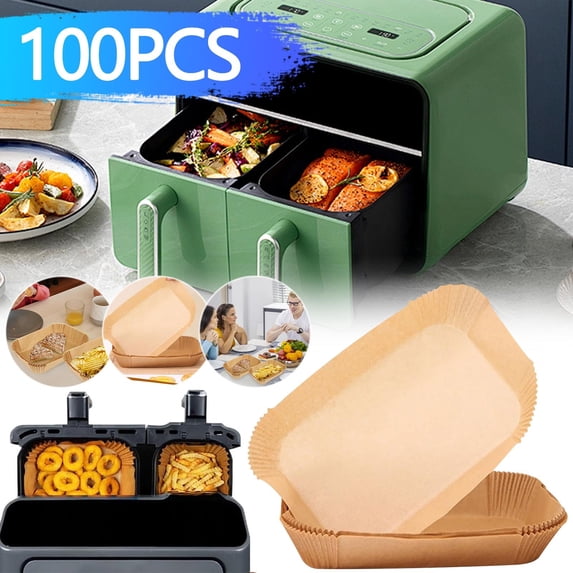 Weloille 100Pcs Air Fryer Disposable Paper Liner, Parchment Paper Liner Non-Stick Fryer Paper Pads Baking Paper Food Grade for Air Fryer, Baking Roasting Microwave