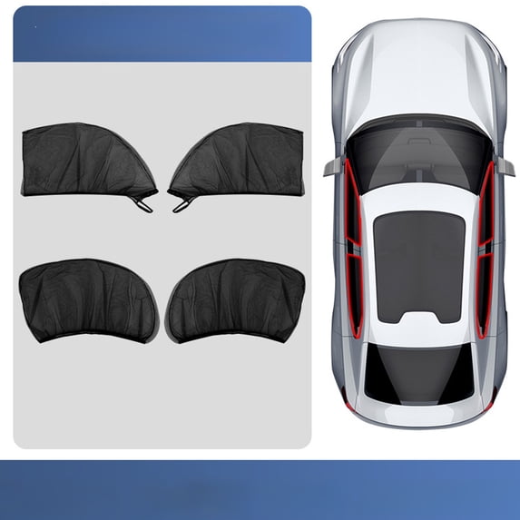 Weloille 4Pcs Stretchy Mesh Car Window Screen Sun Shade Mosquito Net Cover Reduce Heat Privacy Shade for Car Camping Trip