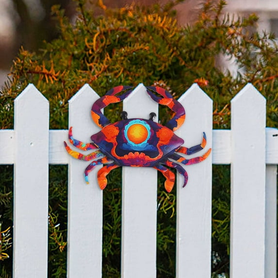 Weloille Iron Crab Wall Art Decor,Decoration for Outdoor Indoor,Nautical Hanging Art Stained Glass with Metal for Garden Pool Patio Balcony Kitchen or Bathroom