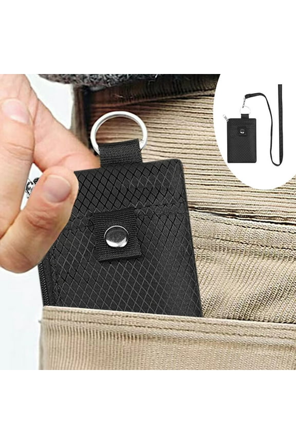 Minimalist RFID Wallet with Lanyard, Multi-Functional ID Case for Men and Women, Tactical Badge Pouch Cards Holder, Coin Purse for Travel Sports