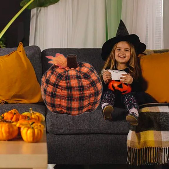 Weloille Pumpkin Pillow Fall Home New Favourite Delicate Checkered Pumpkin Fabric Material Warm Feel